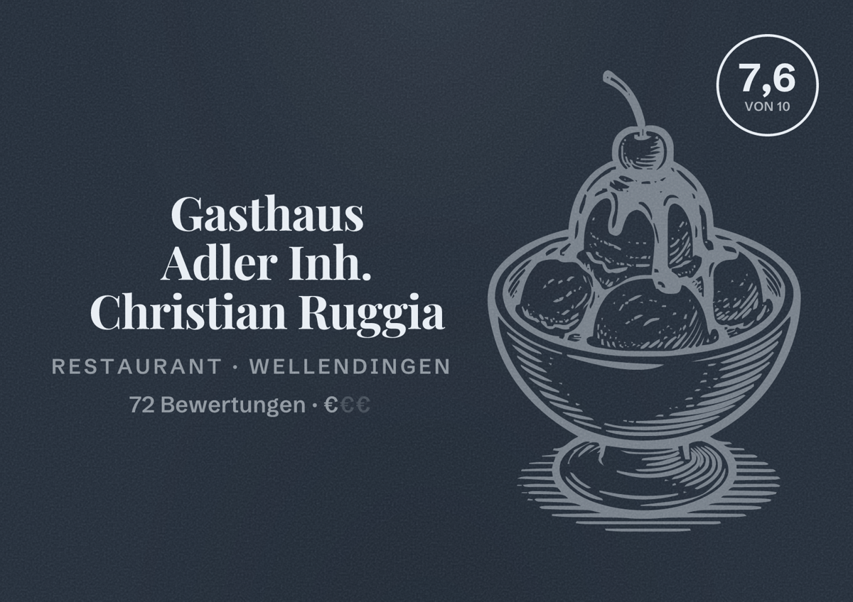 Illustriertes Poster von Gasthaus Adler Inh. Christian Ruggia, Restaurant in Wellendingen: Bewertung 7,6 von 10 aus 72 Bewertungen, Preisniveau €