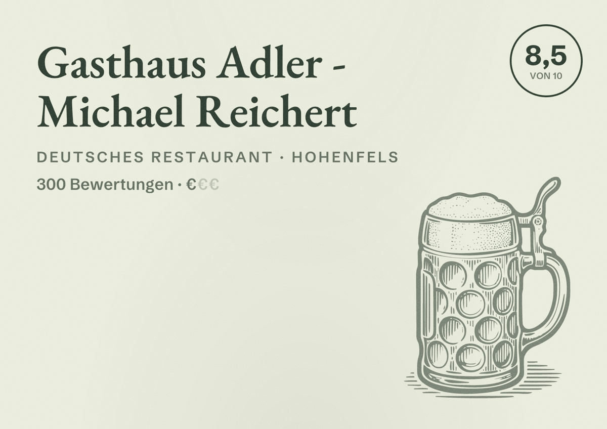 Illustriertes Poster von Gasthaus Adler - Michael Reichert, Deutsches Restaurant in Hohenfels: Bewertung 8,5 von 10 aus 300 Bewertungen, Preisniveau €