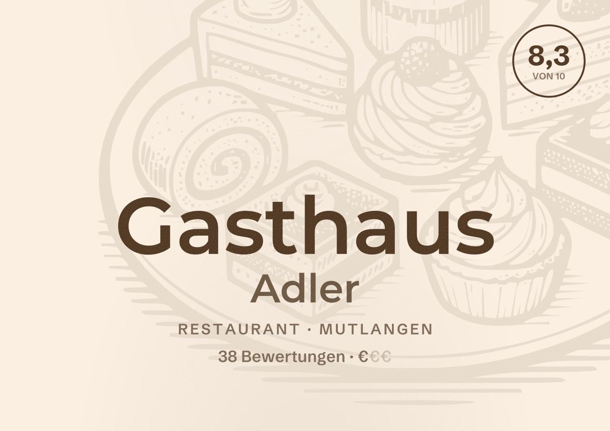 Illustriertes Poster von Gasthaus Adler, Restaurant in Mutlangen: Bewertung 8,3 von 10 aus 38 Bewertungen, Preisniveau €