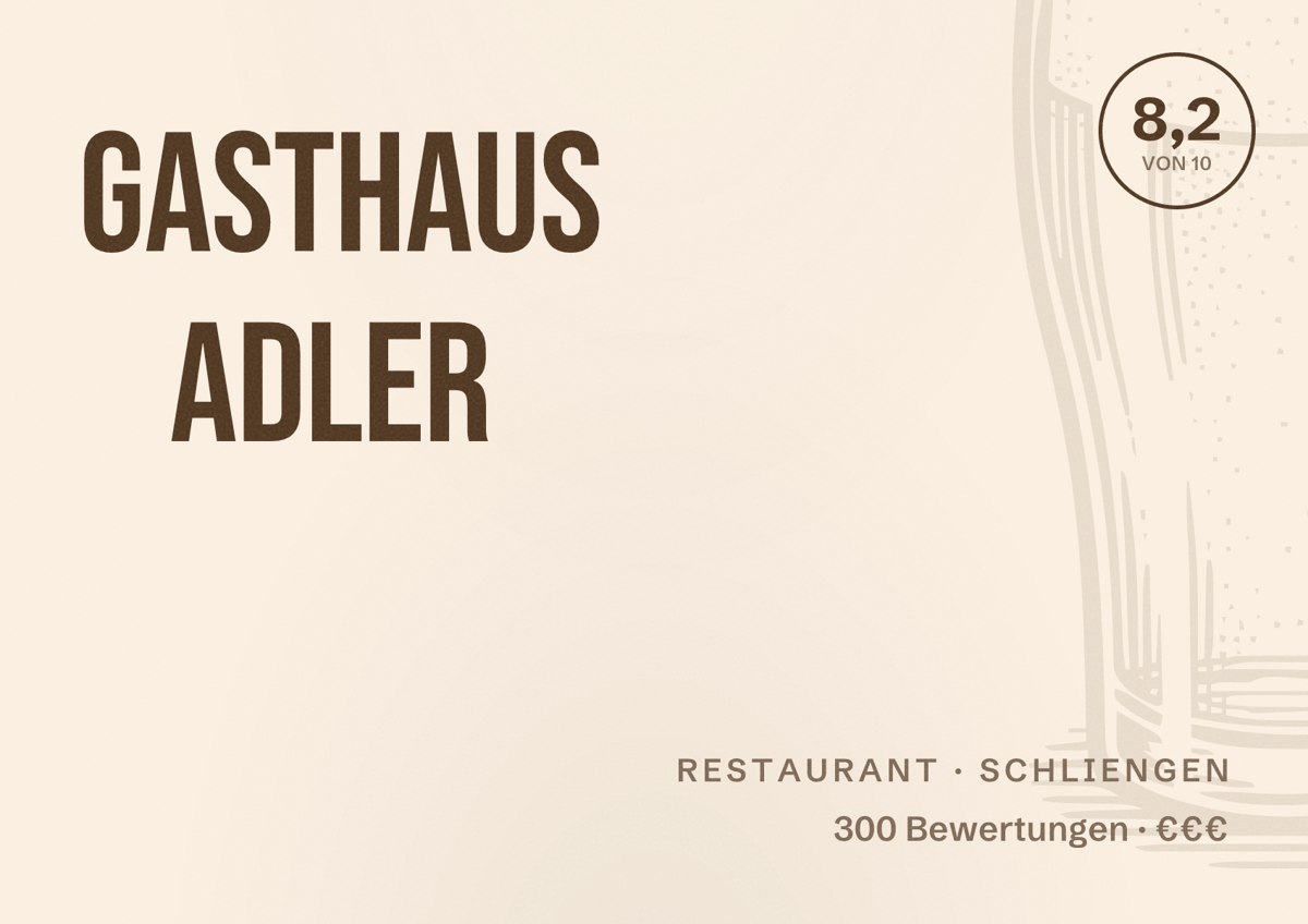 Illustriertes Poster von Gasthaus Adler, Restaurant in Schliengen: Bewertung 8,2 von 10 aus 300 Bewertungen, Preisniveau €€€