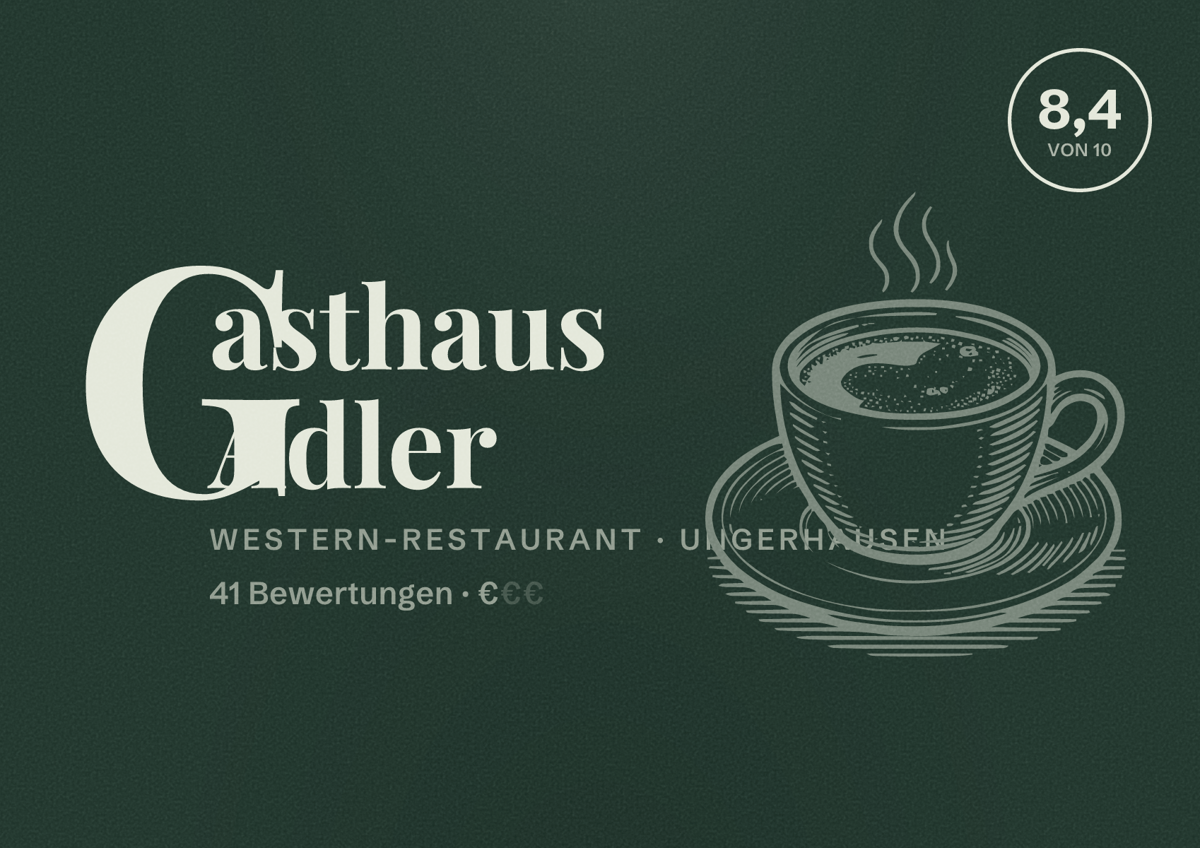 Illustriertes Poster von Gasthaus Adler, Western-Restaurant in Ungerhausen: Bewertung 8,4 von 10 aus 41 Bewertungen, Preisniveau €