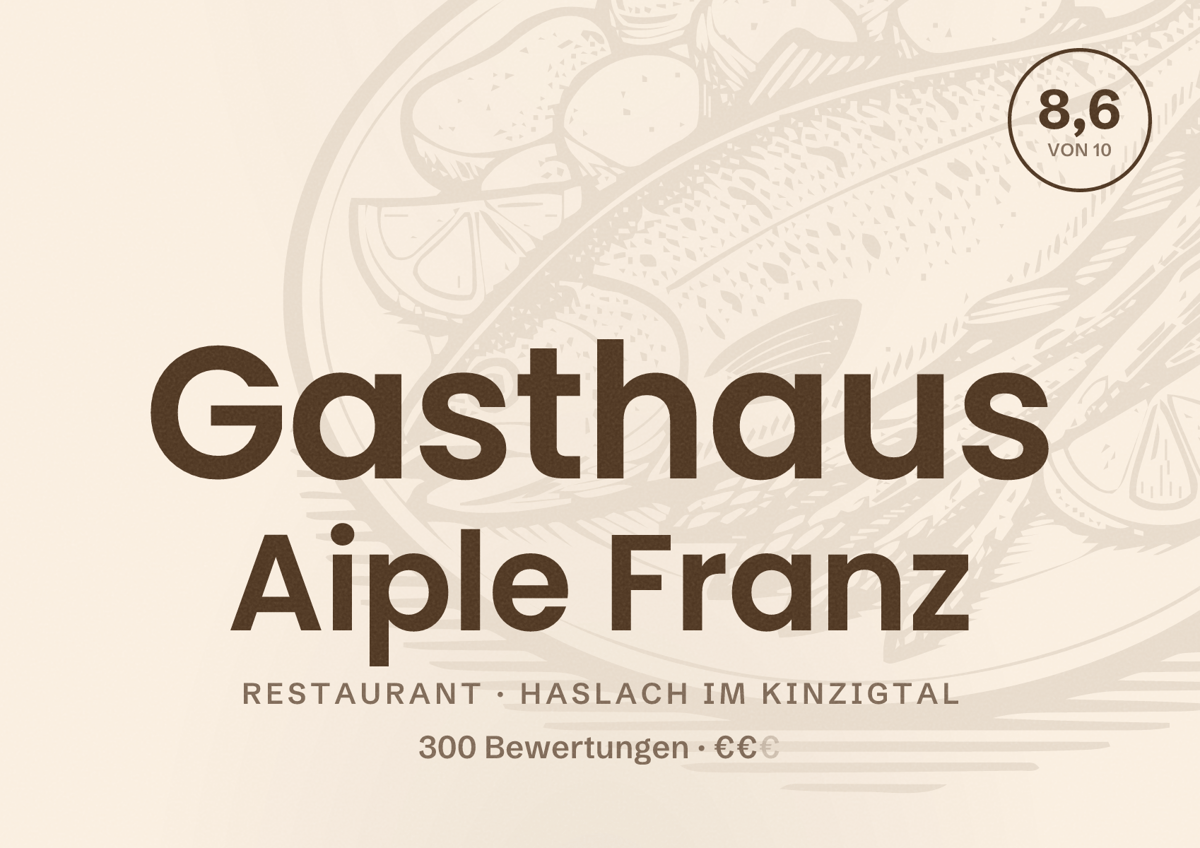 Illustriertes Poster von Gasthaus Aiple Franz, Restaurant in Haslach im Kinzigtal: Bewertung 8,6 von 10 aus 300 Bewertungen, Preisniveau €€