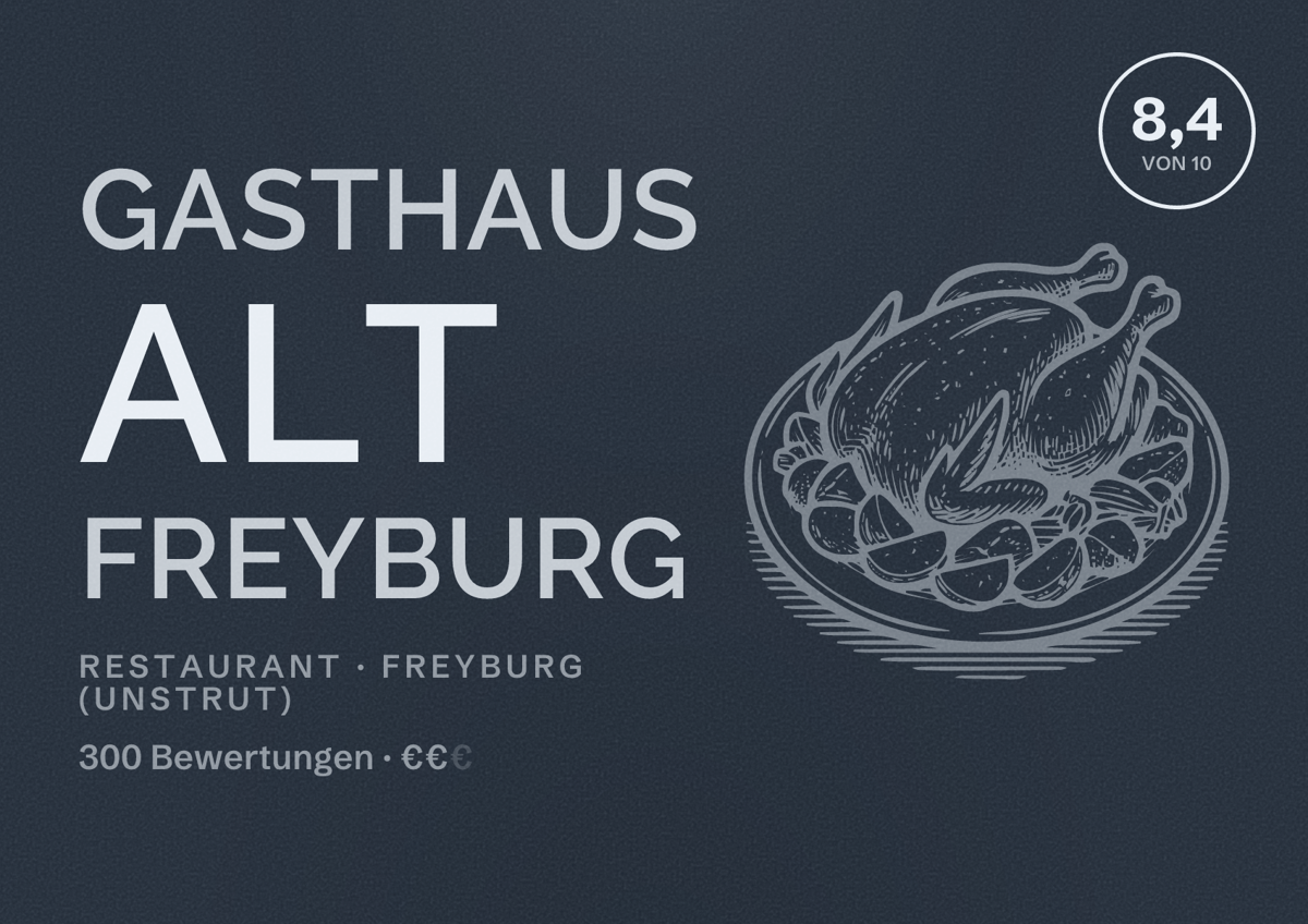 Illustriertes Poster von Gasthaus Alt Freyburg, Restaurant in Freyburg (Unstrut): Bewertung 8,4 von 10 aus 300 Bewertungen, Preisniveau €€