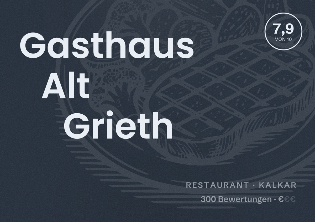 Illustriertes Poster von Gasthaus Alt Grieth, Restaurant in Kalkar: Bewertung 7,9 von 10 aus 300 Bewertungen, Preisniveau €