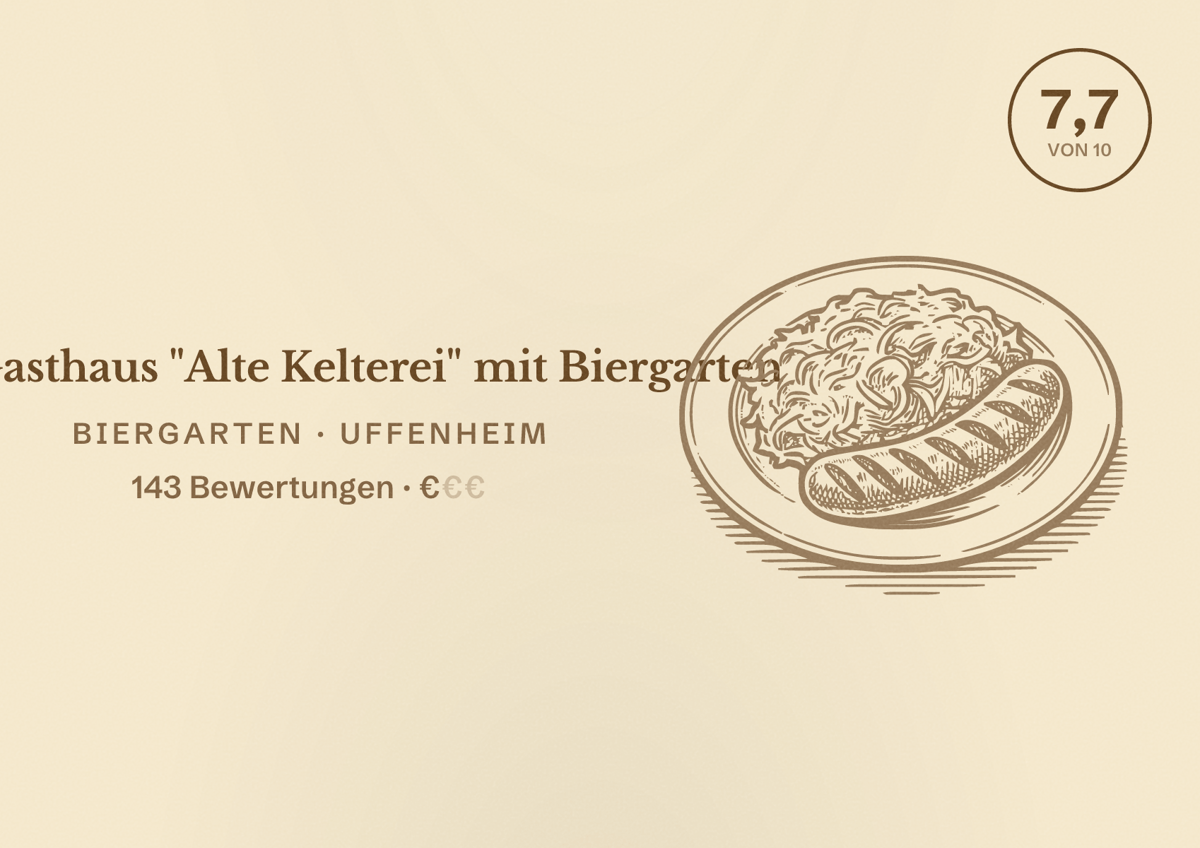 Illustriertes Poster von Gasthaus "Alte Kelterei" mit Biergarten, Biergarten in Uffenheim: Bewertung 7,7 von 10 aus 143 Bewertungen, Preisniveau €