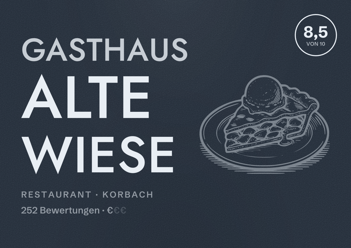 Illustriertes Poster von Gasthaus Alte Wiese, Restaurant in Korbach: Bewertung 8,5 von 10 aus 252 Bewertungen, Preisniveau €