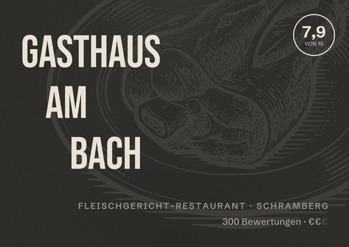 Illustriertes Poster von Gasthaus am Bach, Fleischgericht-Restaurant in Schramberg: Bewertung 7,9 von 10 aus 300 Bewertungen, Preisniveau €€