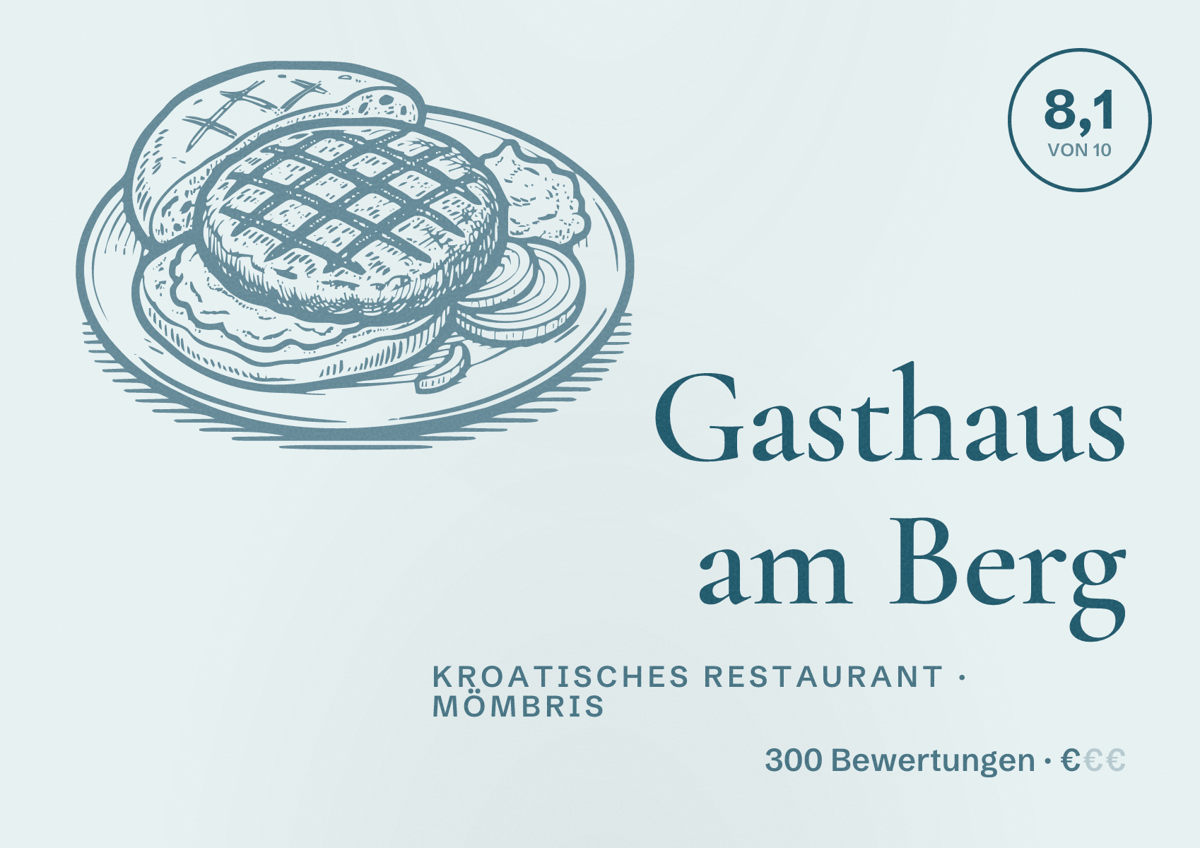 Illustriertes Poster von Gasthaus am Berg, Kroatisches Restaurant in Mömbris: Bewertung 8,1 von 10 aus 300 Bewertungen, Preisniveau €