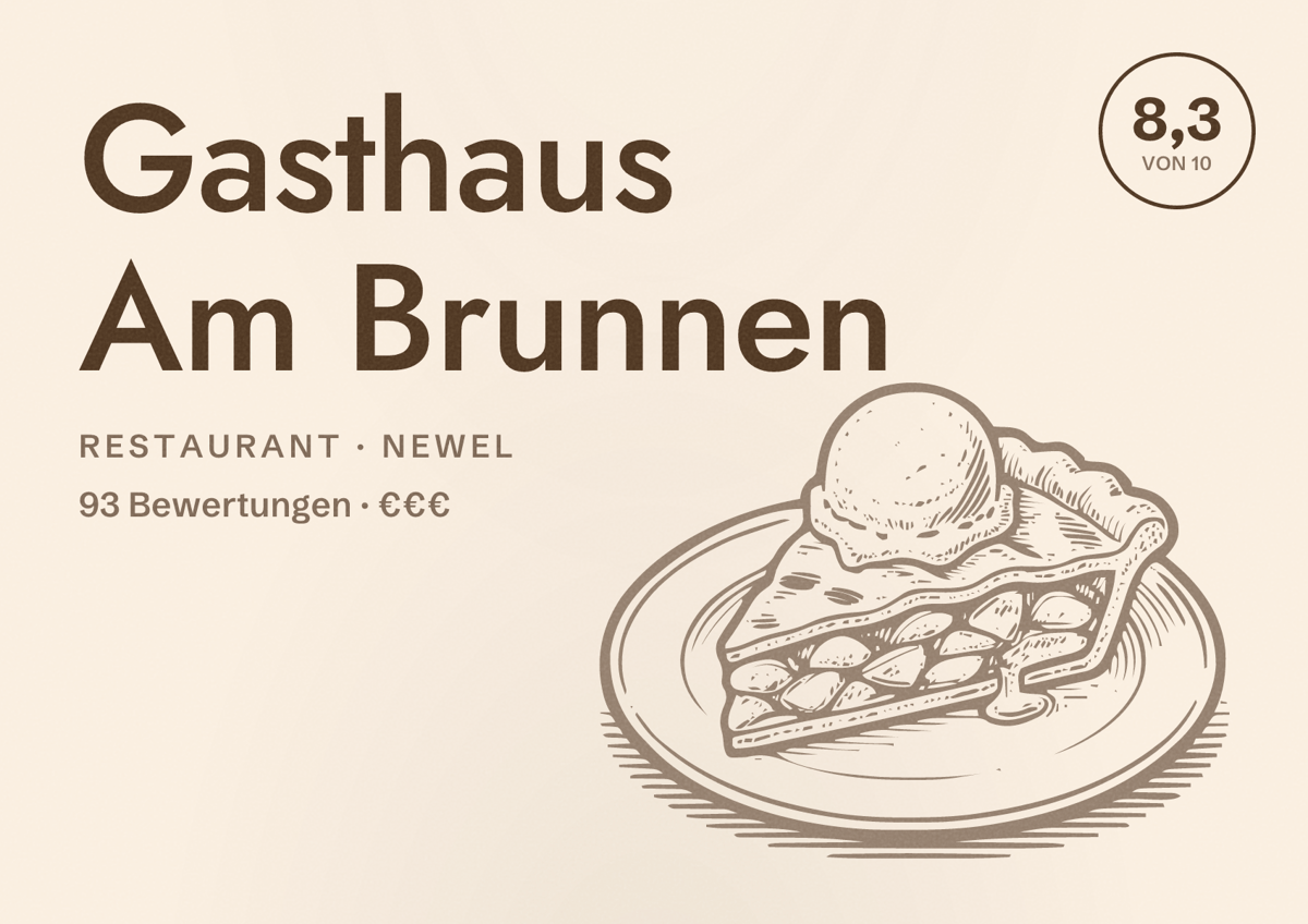 Illustriertes Poster von Gasthaus Am Brunnen, Restaurant in Newel: Bewertung 8,3 von 10 aus 93 Bewertungen, Preisniveau €€€