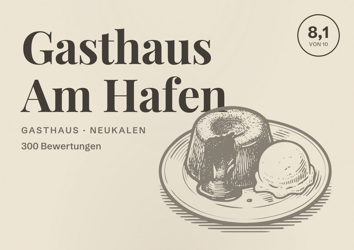 Illustriertes Poster von Gasthaus Am Hafen, Gasthaus in Neukalen: Bewertung 8,1 von 10 aus 300 Bewertungen