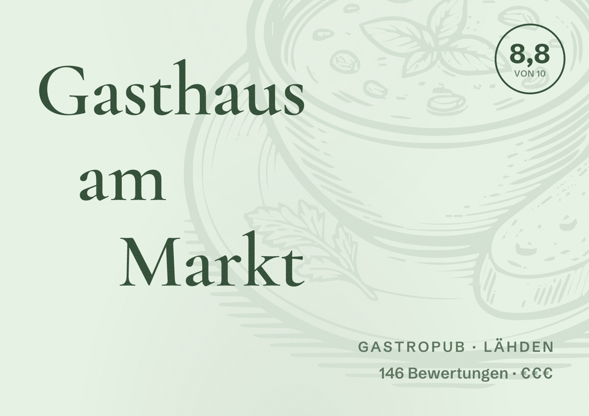 Illustriertes Poster von Gasthaus am Markt, Gastropub in Lähden: Bewertung 8,8 von 10 aus 146 Bewertungen, Preisniveau €€€