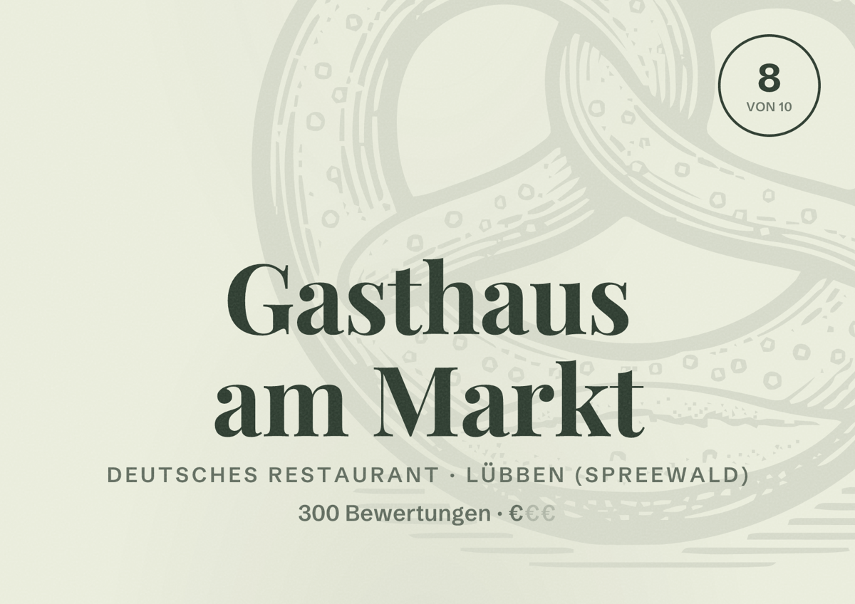 Illustriertes Poster von Gasthaus am Markt, Deutsches Restaurant in Lübben (Spreewald): Bewertung 8 von 10 aus 300 Bewertungen, Preisniveau €