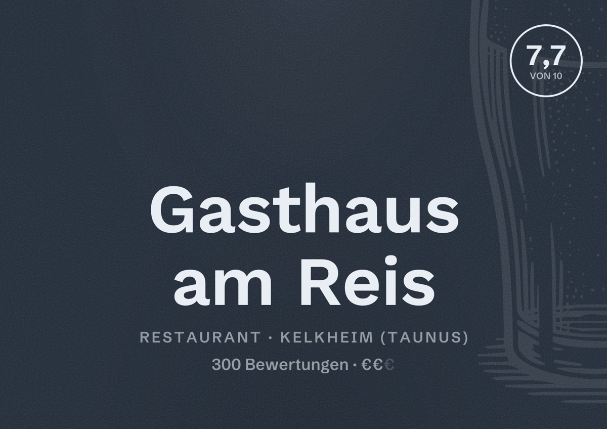 Illustriertes Poster von Gasthaus am Reis, Restaurant in Kelkheim (Taunus): Bewertung 7,7 von 10 aus 300 Bewertungen, Preisniveau €€