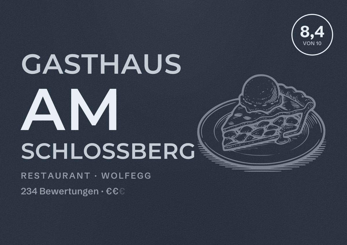 Illustriertes Poster von Gasthaus am Schloßberg, Restaurant in Wolfegg: Bewertung 8,4 von 10 aus 234 Bewertungen, Preisniveau €€