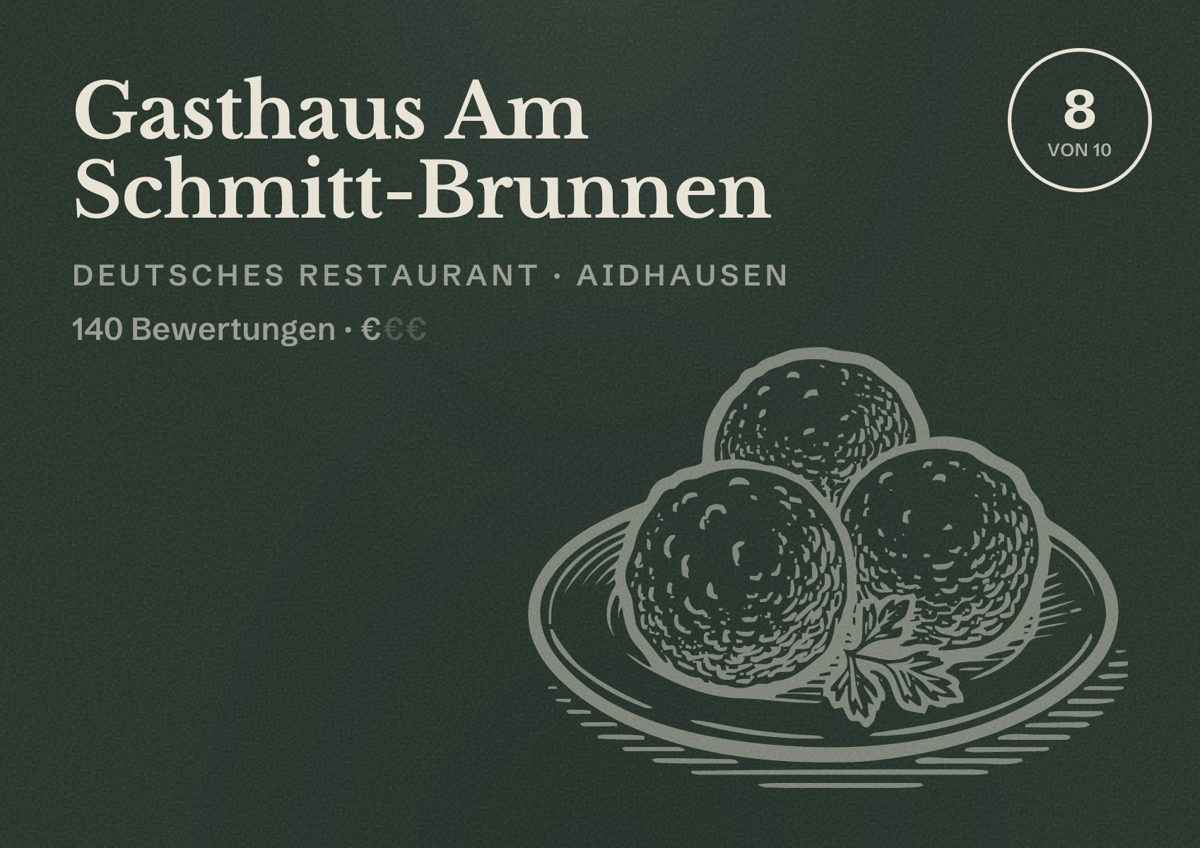 Illustriertes Poster von Gasthaus Am Schmitt-Brunnen, Deutsches Restaurant in Aidhausen: Bewertung 8 von 10 aus 140 Bewertungen, Preisniveau €
