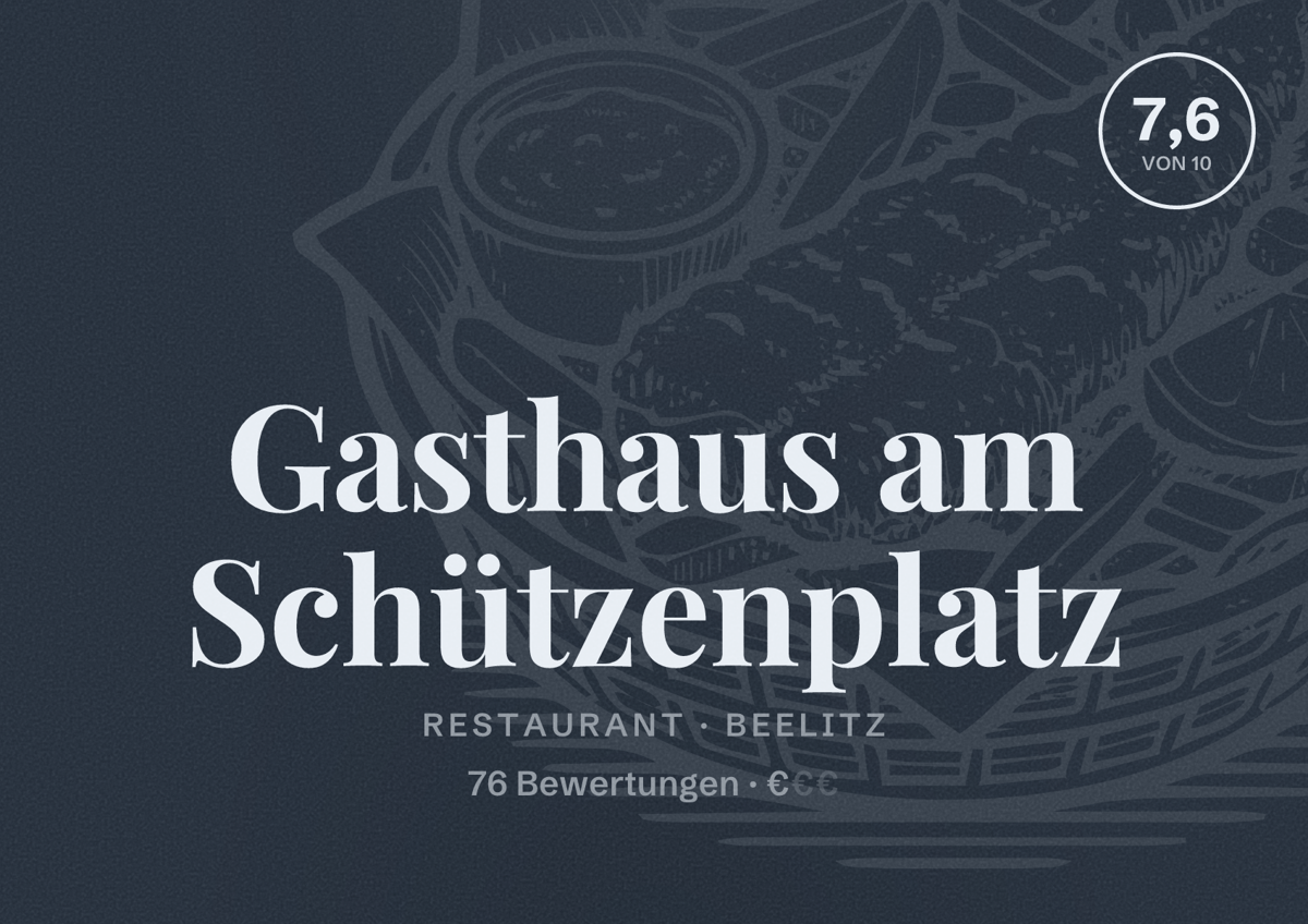 Illustriertes Poster von Gasthaus am Schützenplatz, Restaurant in Beelitz: Bewertung 7,6 von 10 aus 76 Bewertungen, Preisniveau €