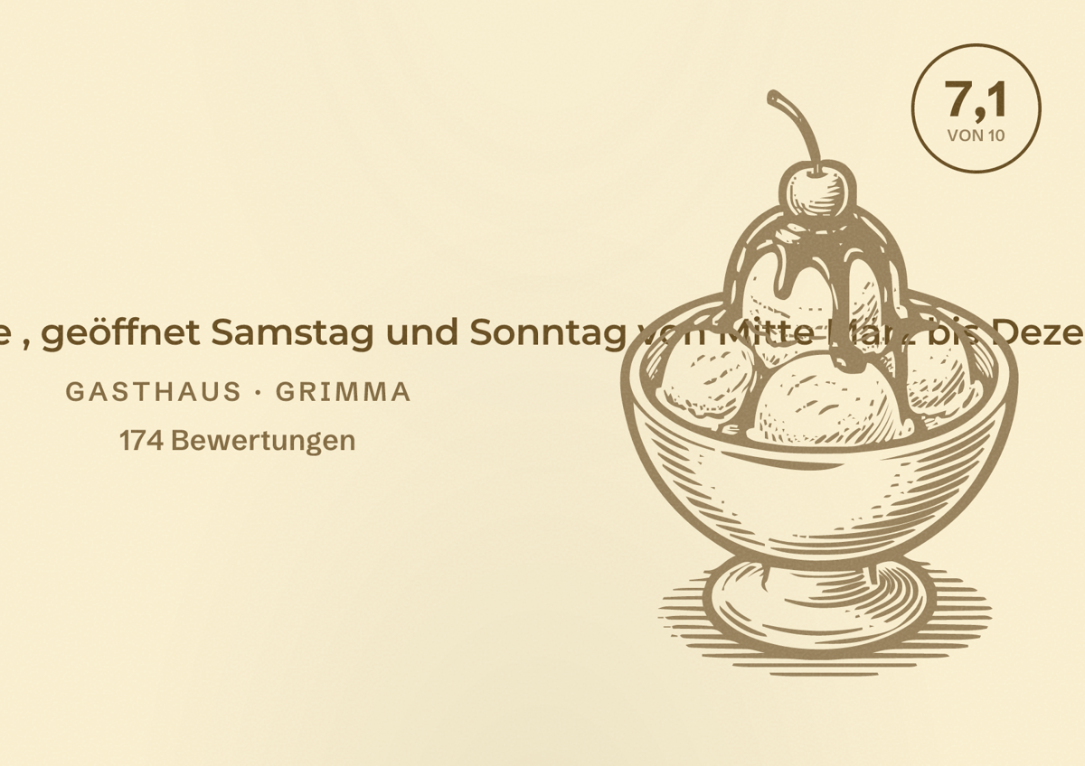 Illustriertes Poster von Gasthaus Am Thümmlitzsee , geöffnet Samstag und Sonntag von Mitte März bis Dezember., Gasthaus in Grimma: Bewertung 7,1 von 10 aus 174 Bewertungen