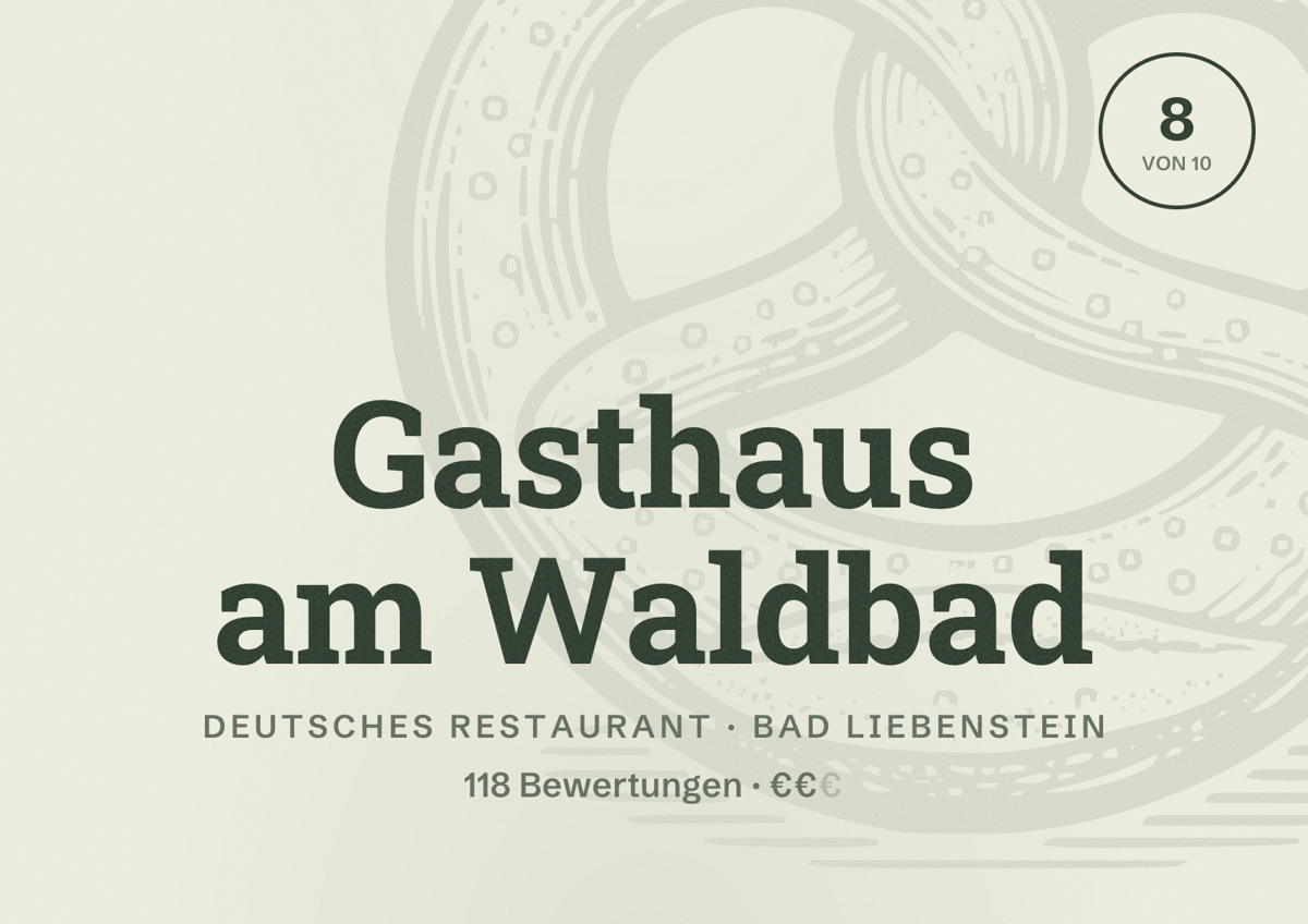 Illustriertes Poster von Gasthaus am Waldbad, Deutsches Restaurant in Bad Liebenstein: Bewertung 8 von 10 aus 118 Bewertungen, Preisniveau €€