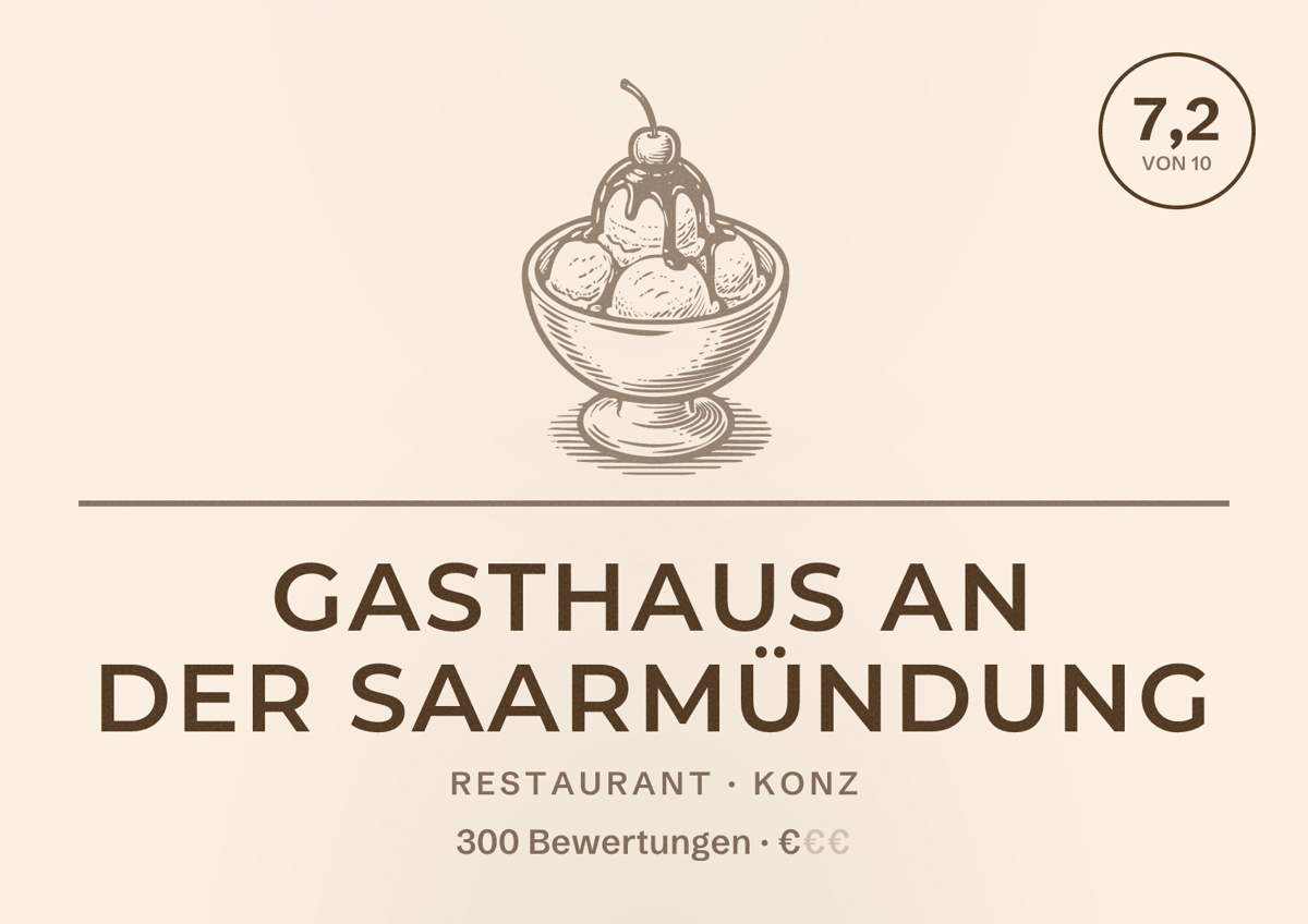 Illustriertes Poster von Gasthaus an der Saarmündung, Restaurant in Konz: Bewertung 7,2 von 10 aus 300 Bewertungen, Preisniveau €