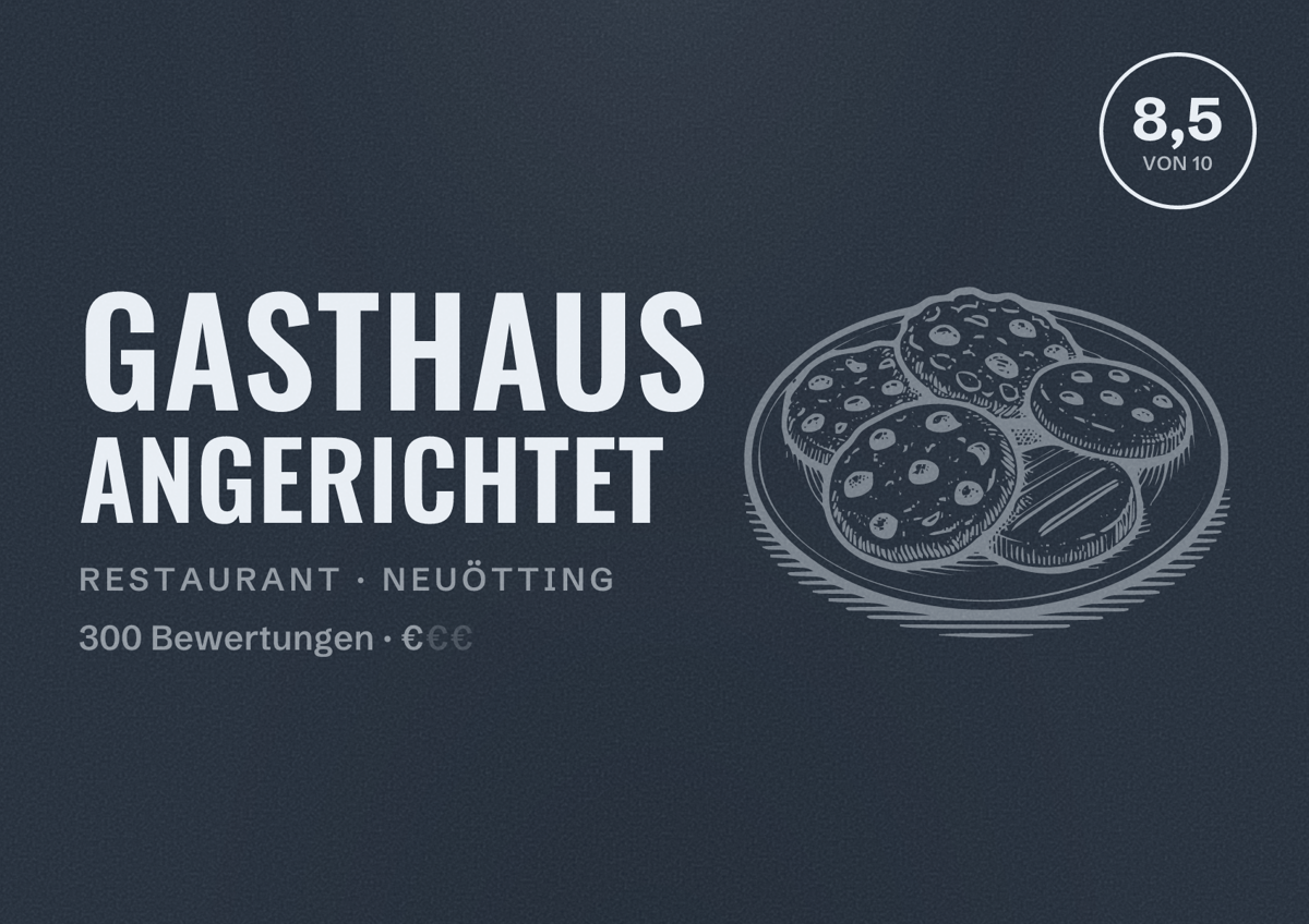 Illustriertes Poster von Gasthaus Angerichtet, Restaurant in Neuötting: Bewertung 8,5 von 10 aus 300 Bewertungen, Preisniveau €
