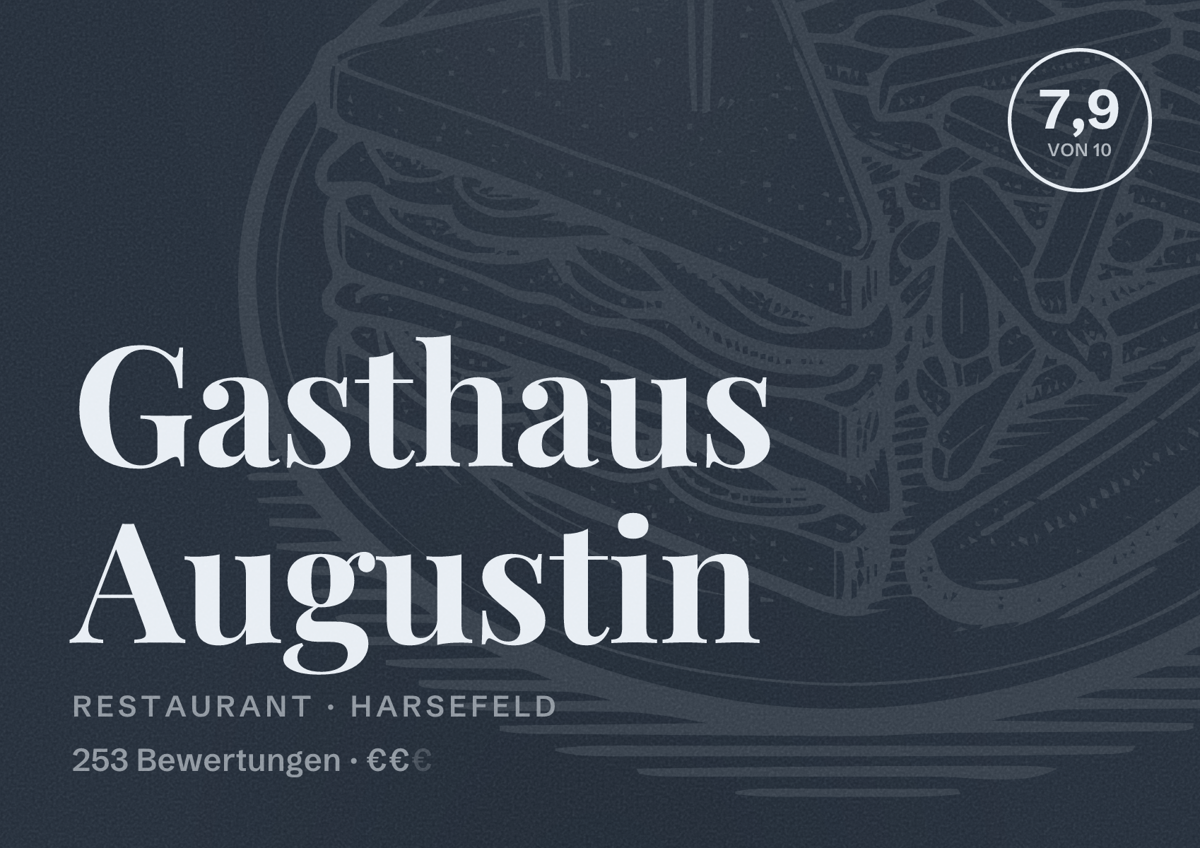 Illustriertes Poster von Gasthaus Augustin, Restaurant in Harsefeld: Bewertung 7,9 von 10 aus 253 Bewertungen, Preisniveau €€