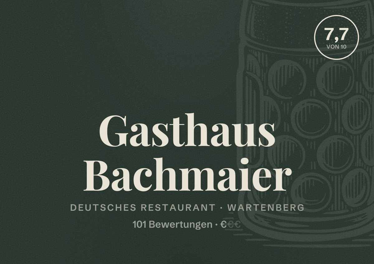 Illustriertes Poster von Gasthaus Bachmaier, Deutsches Restaurant in Wartenberg: Bewertung 7,7 von 10 aus 101 Bewertungen, Preisniveau €