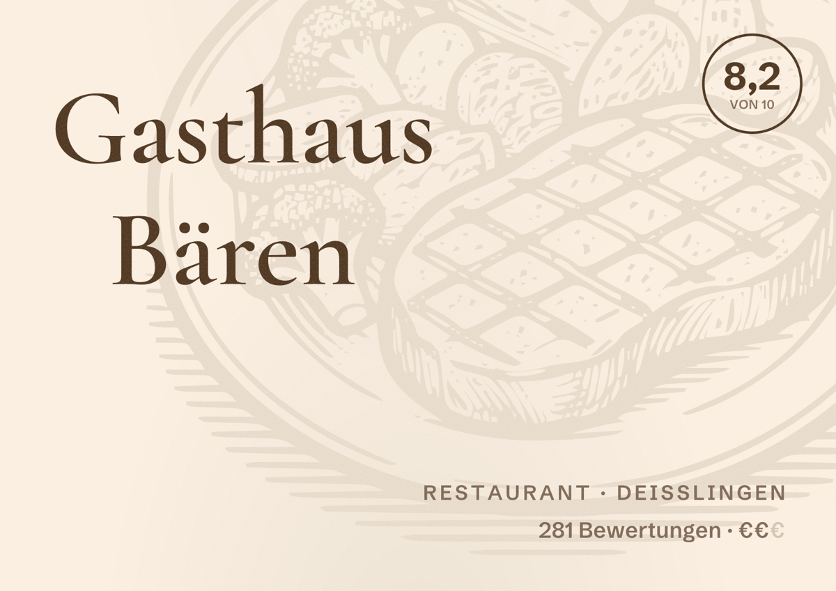 Illustriertes Poster von Gasthaus Bären, Restaurant in Deißlingen: Bewertung 8,2 von 10 aus 281 Bewertungen, Preisniveau €€