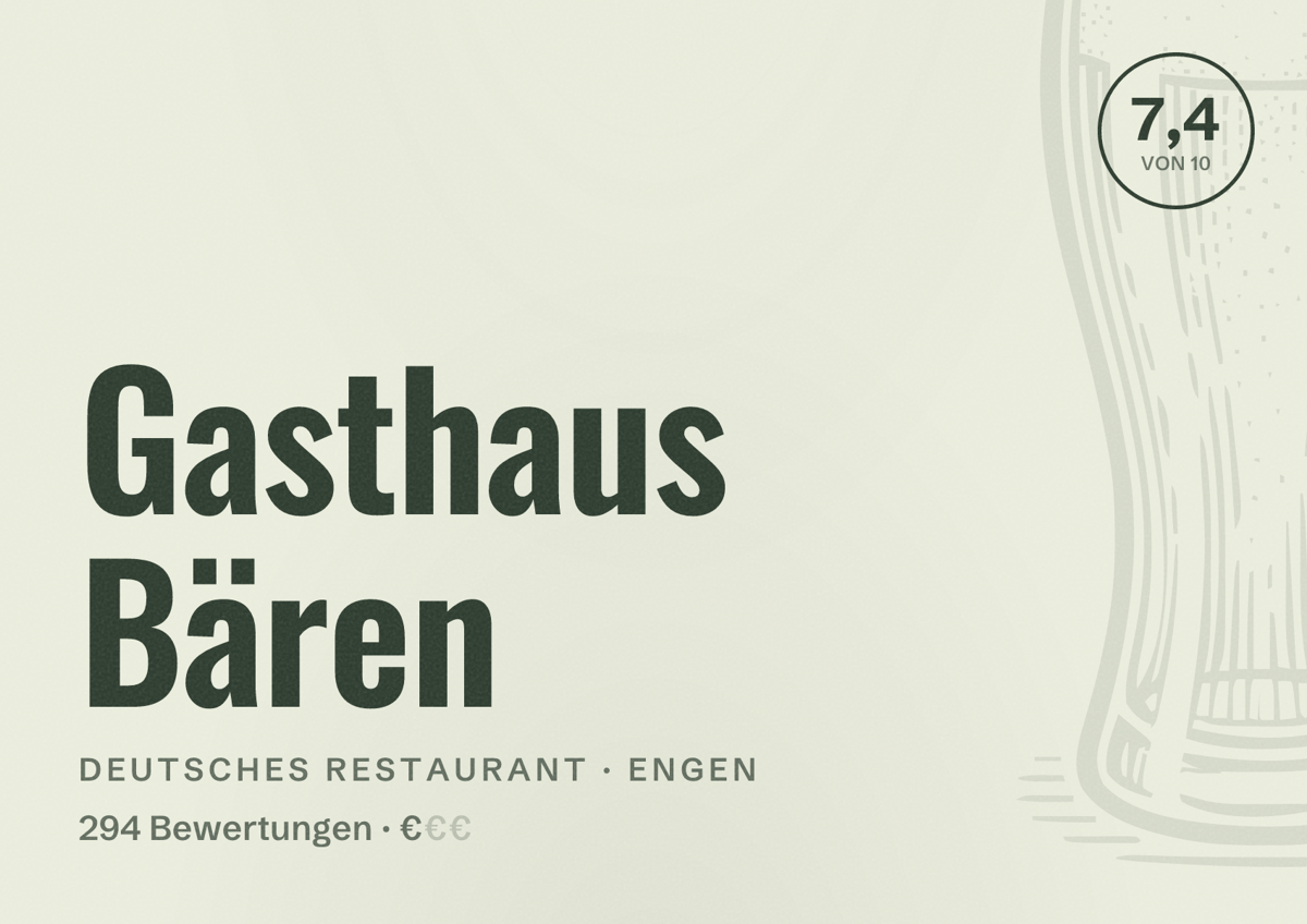 Illustriertes Poster von Gasthaus Bären, Deutsches Restaurant in Engen: Bewertung 7,4 von 10 aus 294 Bewertungen, Preisniveau €
