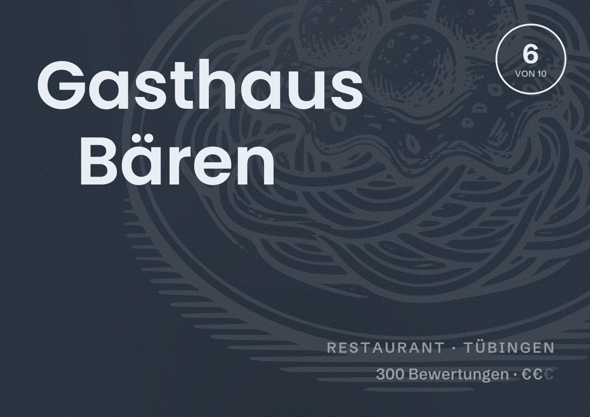 Illustriertes Poster von Gasthaus Bären, Restaurant in Tübingen: Bewertung 6 von 10 aus 300 Bewertungen, Preisniveau €€