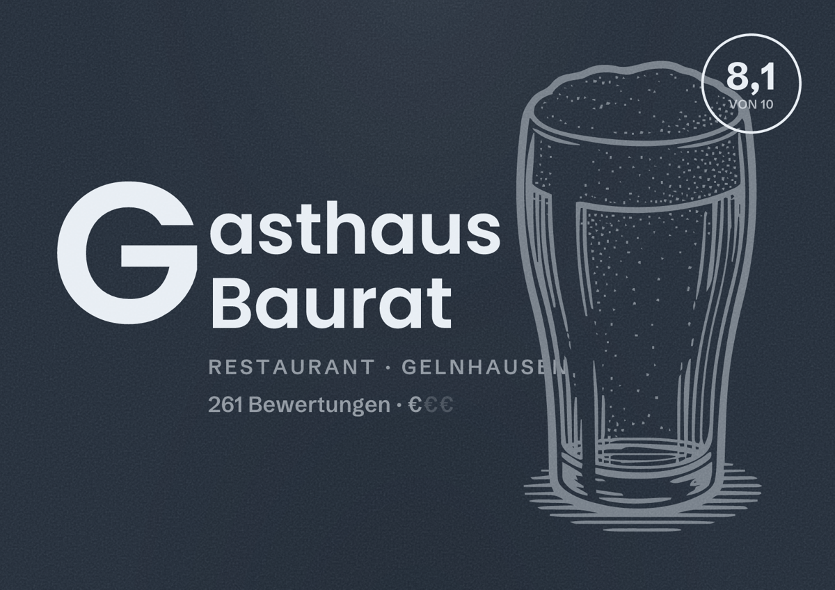 Illustriertes Poster von Gasthaus Baurat, Restaurant in Gelnhausen: Bewertung 8,1 von 10 aus 261 Bewertungen, Preisniveau €
