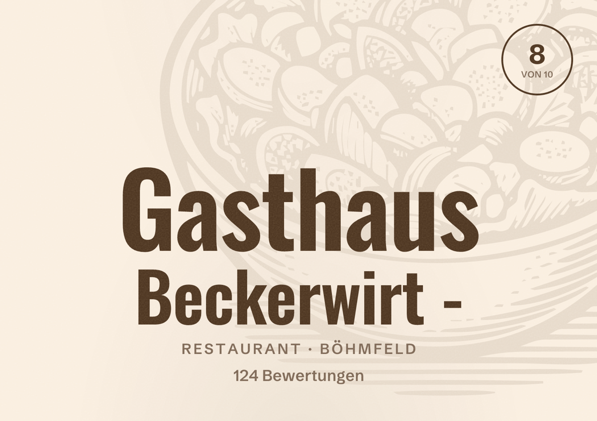 Illustriertes Poster von Gasthaus Beckerwirt -, Restaurant in Böhmfeld: Bewertung 8 von 10 aus 124 Bewertungen