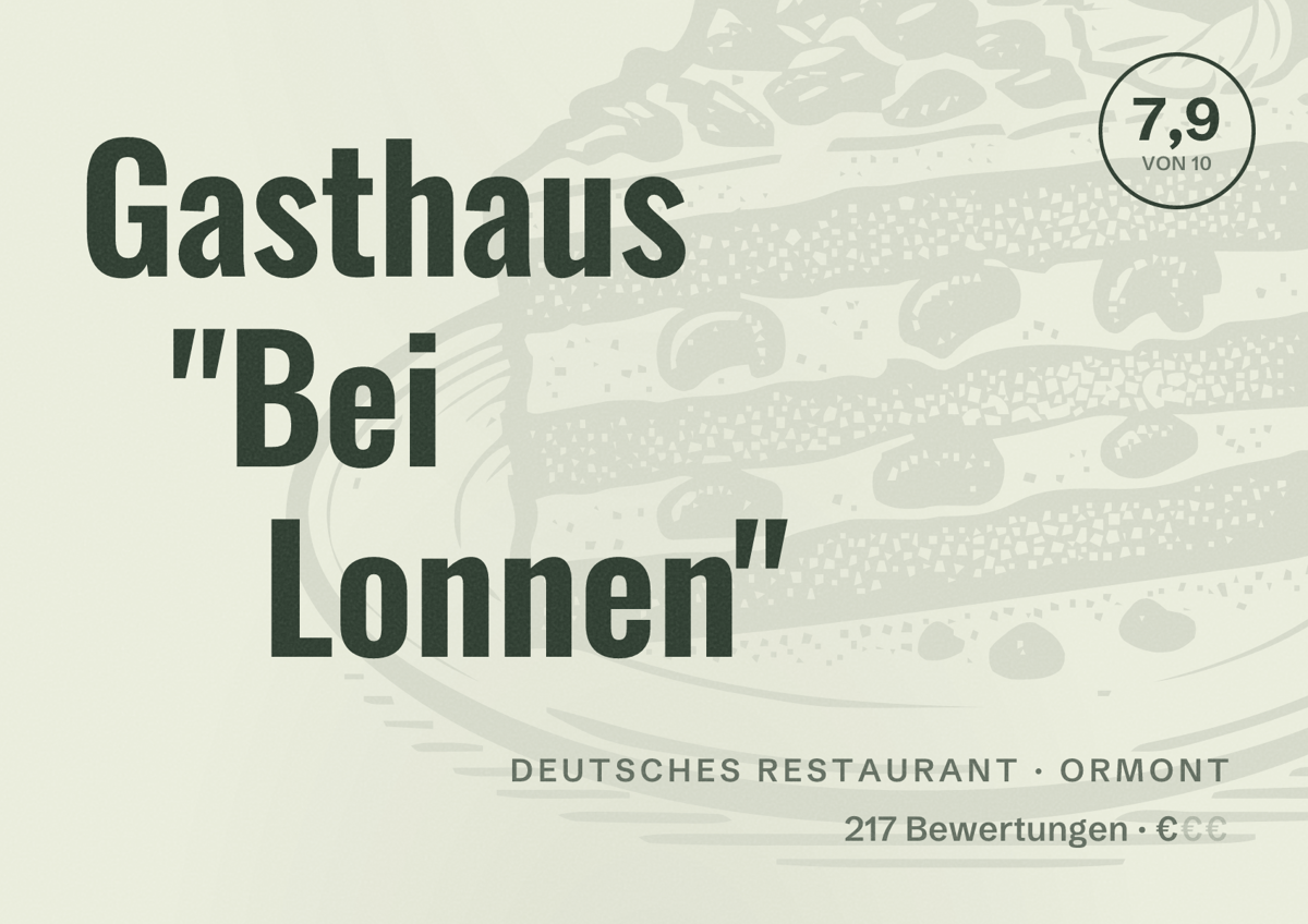 Illustriertes Poster von Gasthaus "Bei Lonnen", Deutsches Restaurant in Ormont: Bewertung 7,9 von 10 aus 217 Bewertungen, Preisniveau €