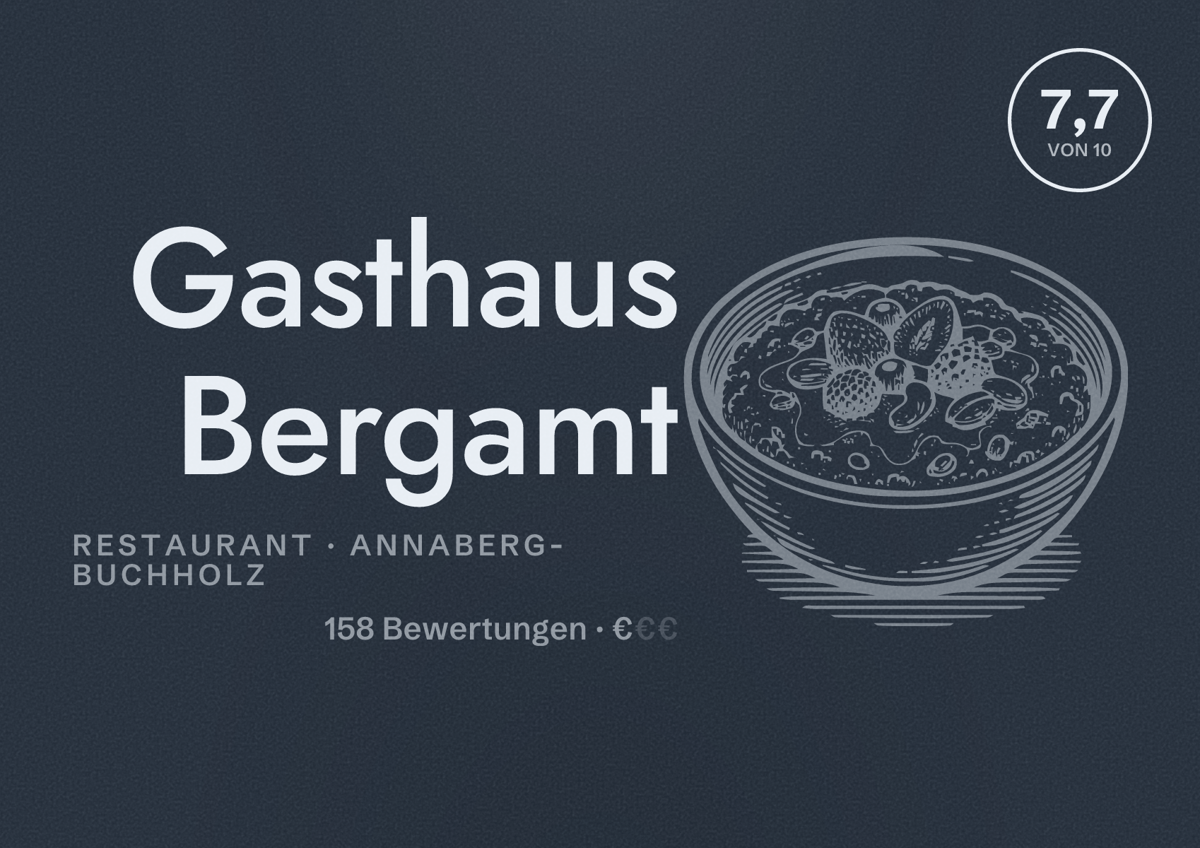 Illustriertes Poster von Gasthaus Bergamt, Restaurant in Annaberg-Buchholz: Bewertung 7,7 von 10 aus 158 Bewertungen, Preisniveau €
