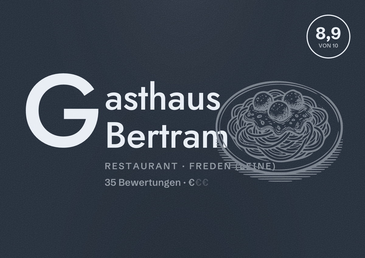 Illustriertes Poster von Gasthaus Bertram, Restaurant in Freden (Leine): Bewertung 8,9 von 10 aus 35 Bewertungen, Preisniveau €