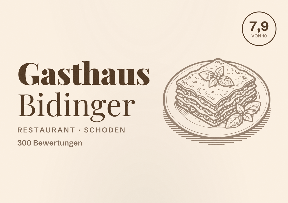 Illustriertes Poster von Gasthaus Bidinger, Restaurant in Schoden: Bewertung 7,9 von 10 aus 300 Bewertungen