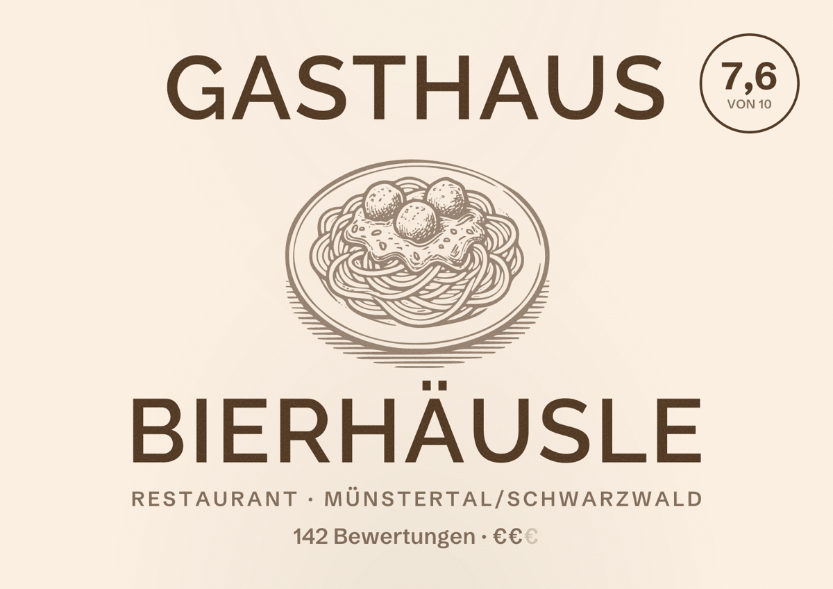 Illustriertes Poster von Gasthaus Bierhäusle, Restaurant in Münstertal/Schwarzwald: Bewertung 7,6 von 10 aus 142 Bewertungen, Preisniveau €€