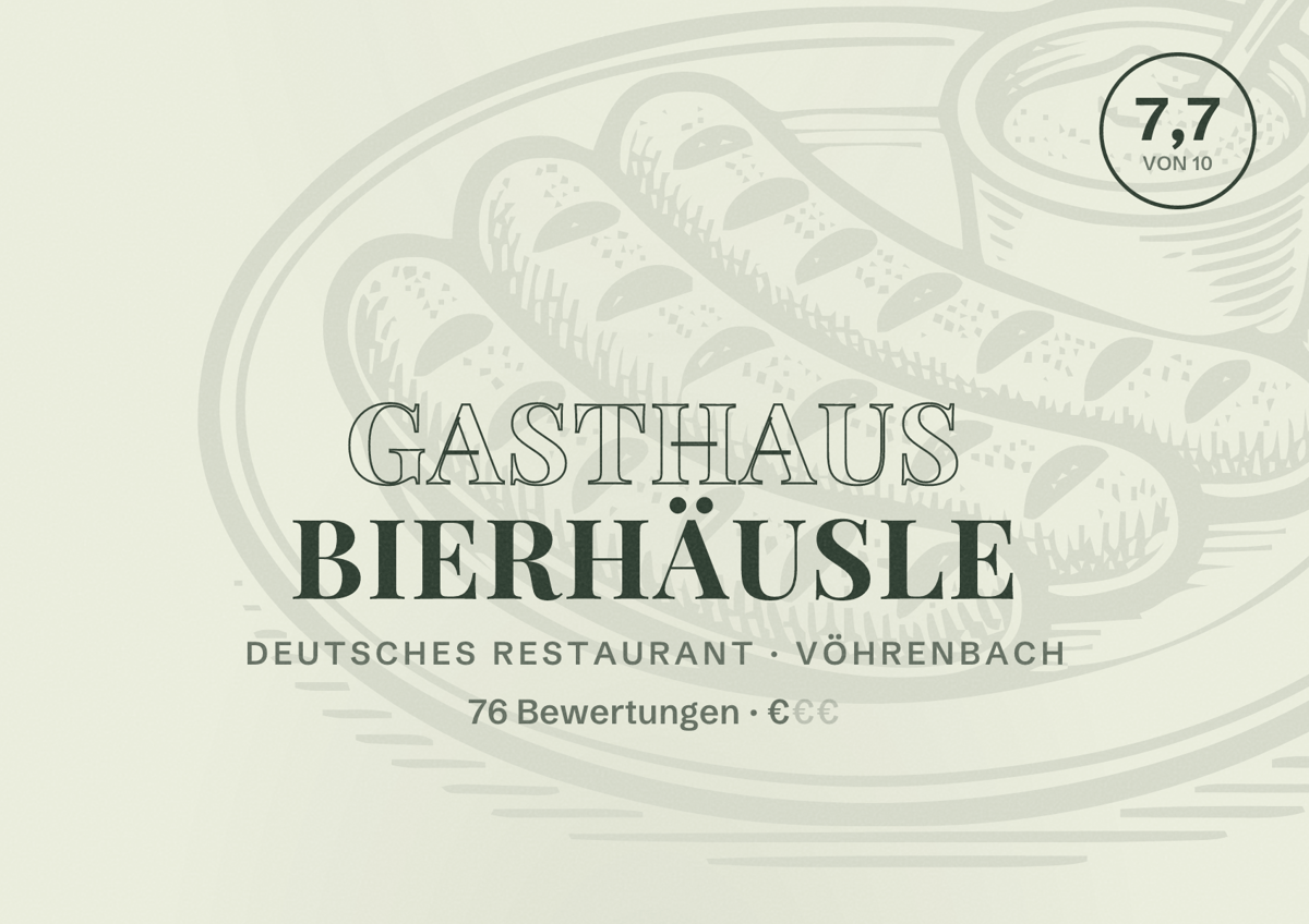 Illustriertes Poster von Gasthaus Bierhäusle, Deutsches Restaurant in Vöhrenbach: Bewertung 7,7 von 10 aus 76 Bewertungen, Preisniveau €