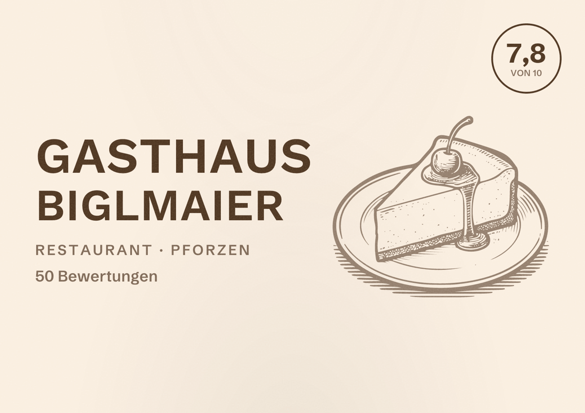 Illustriertes Poster von Gasthaus Biglmaier, Restaurant in Pforzen: Bewertung 7,8 von 10 aus 50 Bewertungen