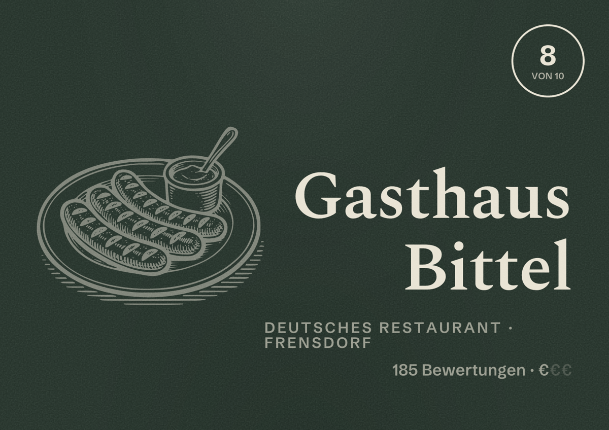 Illustriertes Poster von Gasthaus Bittel, Deutsches Restaurant in Frensdorf: Bewertung 8 von 10 aus 185 Bewertungen, Preisniveau €