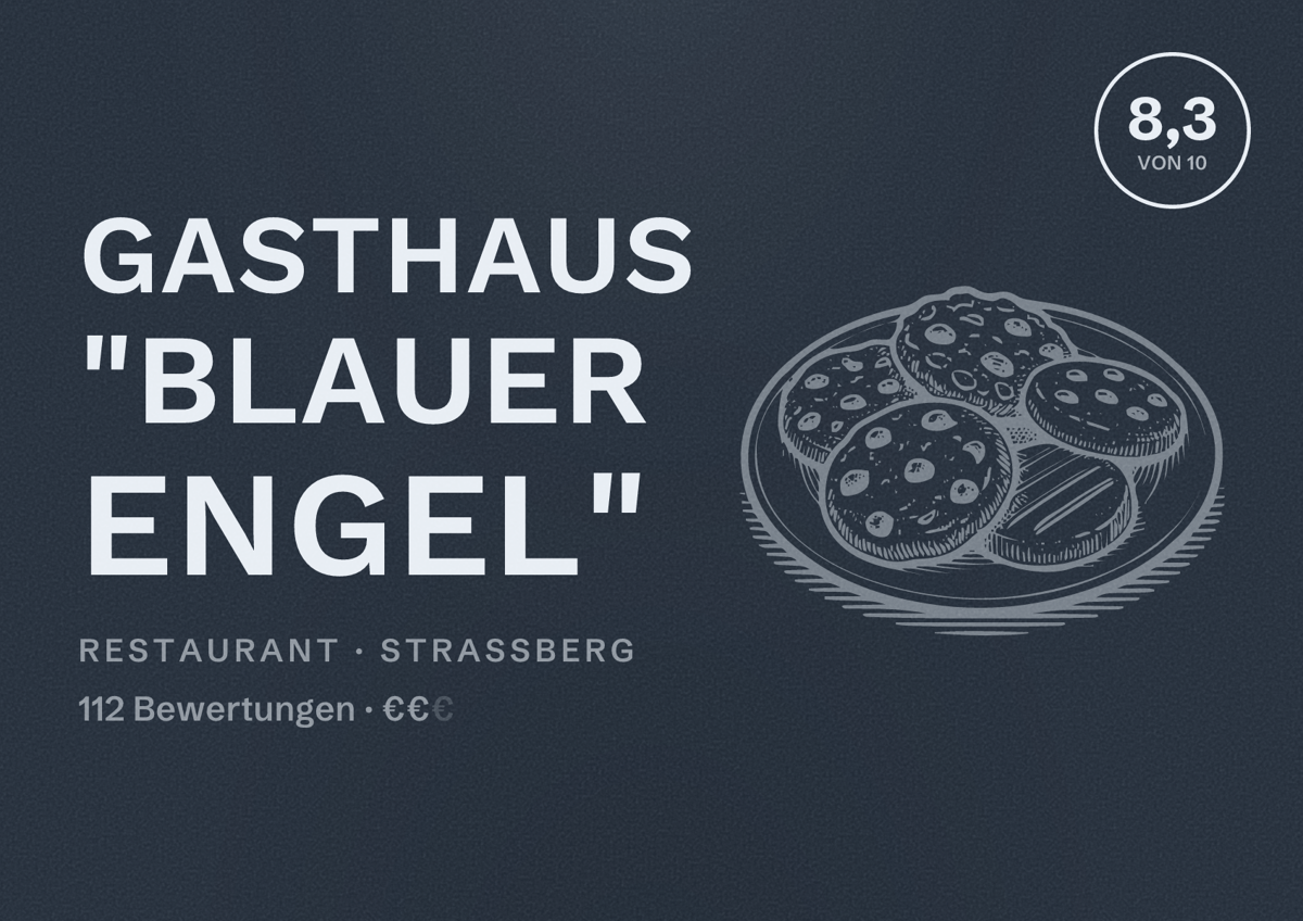 Illustriertes Poster von Gasthaus "Blauer Engel", Restaurant in Straßberg: Bewertung 8,3 von 10 aus 112 Bewertungen, Preisniveau €€