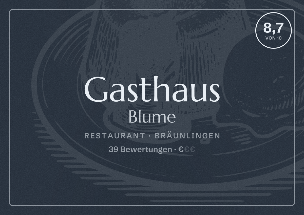 Illustriertes Poster von Gasthaus Blume, Restaurant in Bräunlingen: Bewertung 8,7 von 10 aus 39 Bewertungen, Preisniveau €