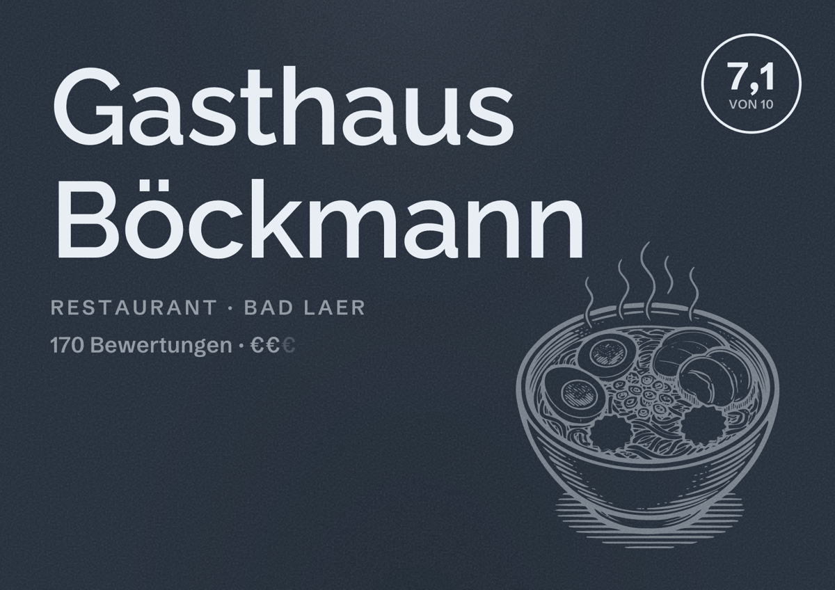 Illustriertes Poster von Gasthaus Böckmann, Restaurant in Bad Laer: Bewertung 7,1 von 10 aus 170 Bewertungen, Preisniveau €€