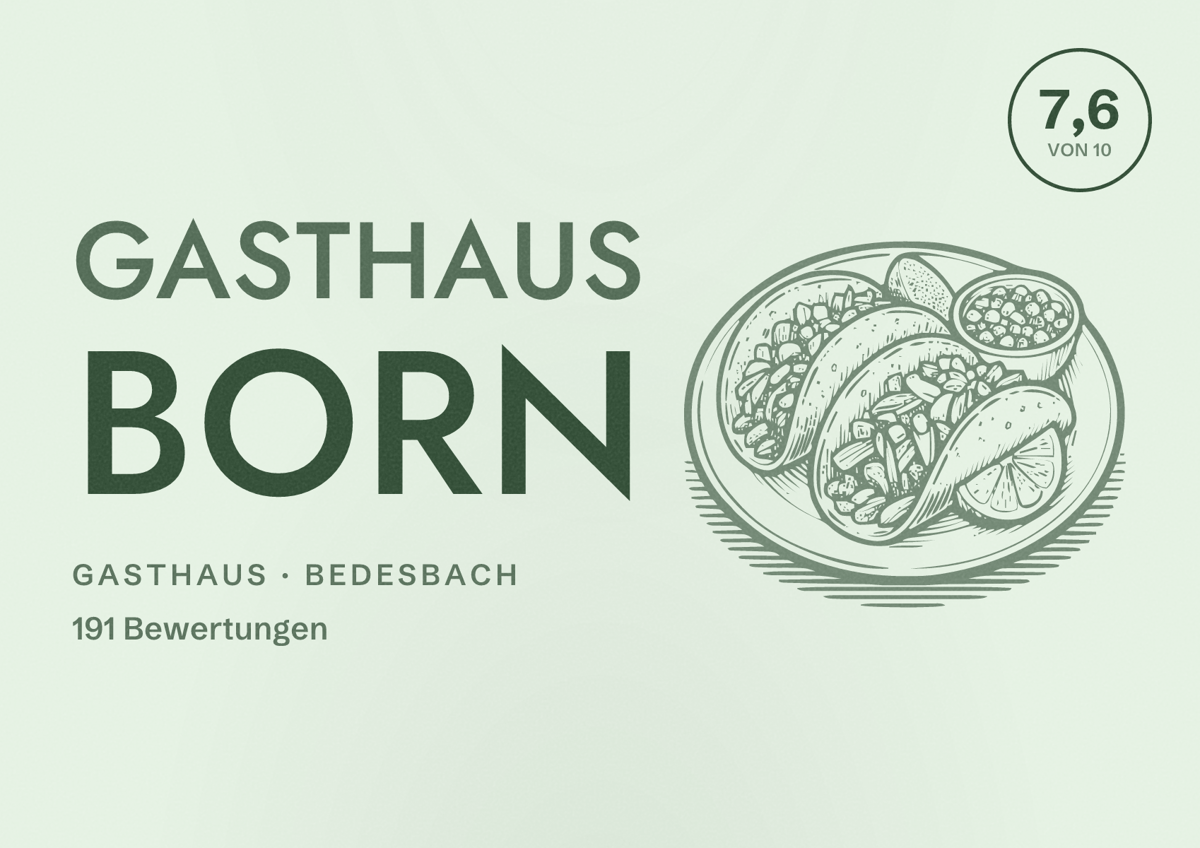 Illustriertes Poster von Gasthaus Born, Gasthaus in Bedesbach: Bewertung 7,6 von 10 aus 191 Bewertungen