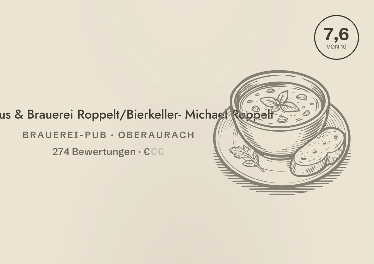 Illustriertes Poster von Gasthaus & Brauerei Roppelt/Bierkeller- Michael Roppelt, Brauerei-Pub in Oberaurach: Bewertung 7,6 von 10 aus 274 Bewertungen, Preisniveau €