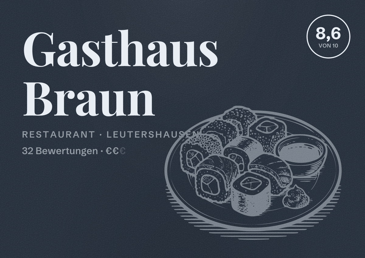 Illustriertes Poster von Gasthaus Braun, Restaurant in Leutershausen: Bewertung 8,6 von 10 aus 32 Bewertungen, Preisniveau €€