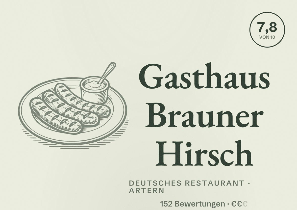 Illustriertes Poster von Gasthaus Brauner Hirsch, Deutsches Restaurant in Artern: Bewertung 7,8 von 10 aus 152 Bewertungen, Preisniveau €€