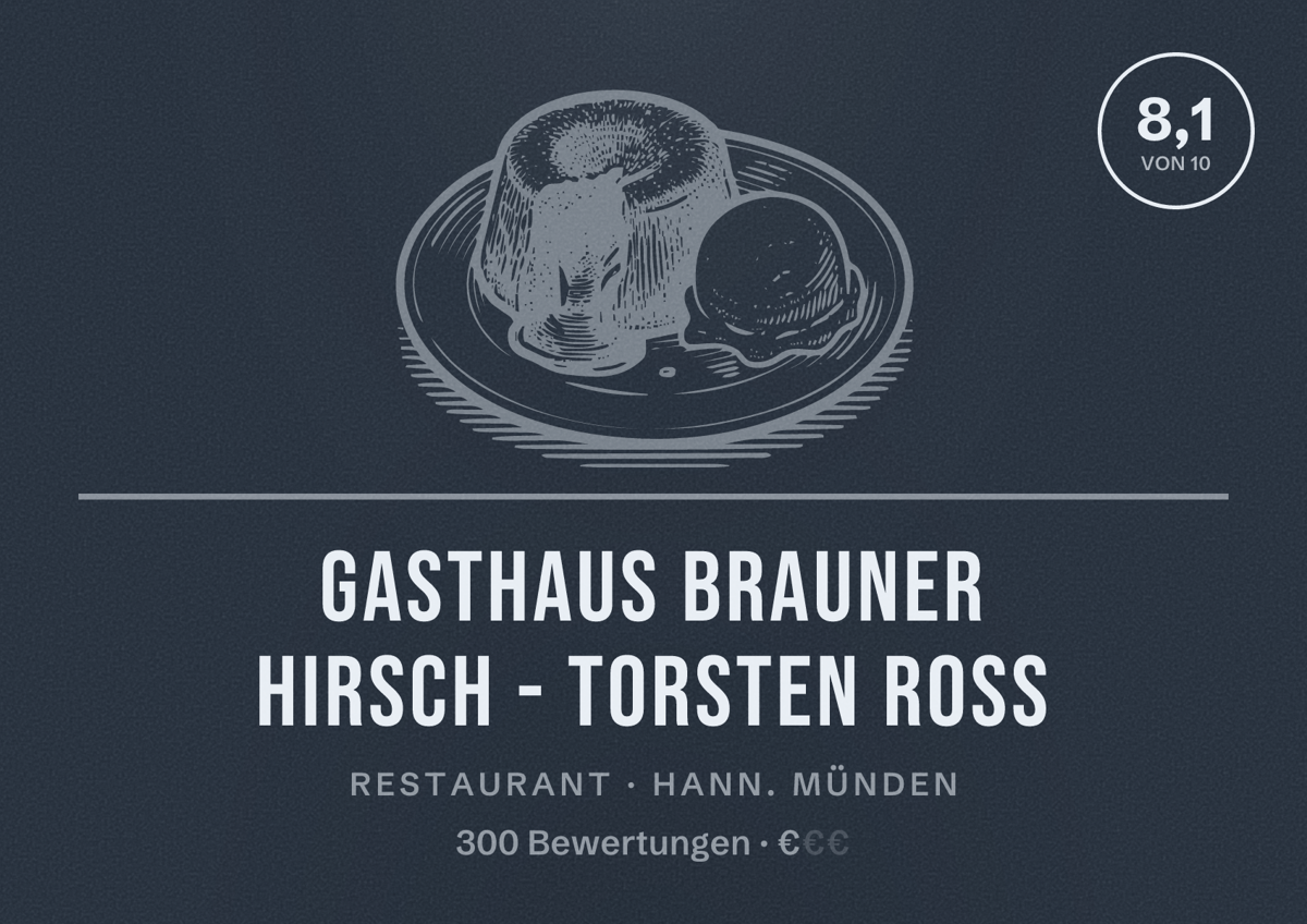 Illustriertes Poster von Gasthaus Brauner Hirsch - Torsten Roß, Restaurant in Hann. Münden: Bewertung 8,1 von 10 aus 300 Bewertungen, Preisniveau €
