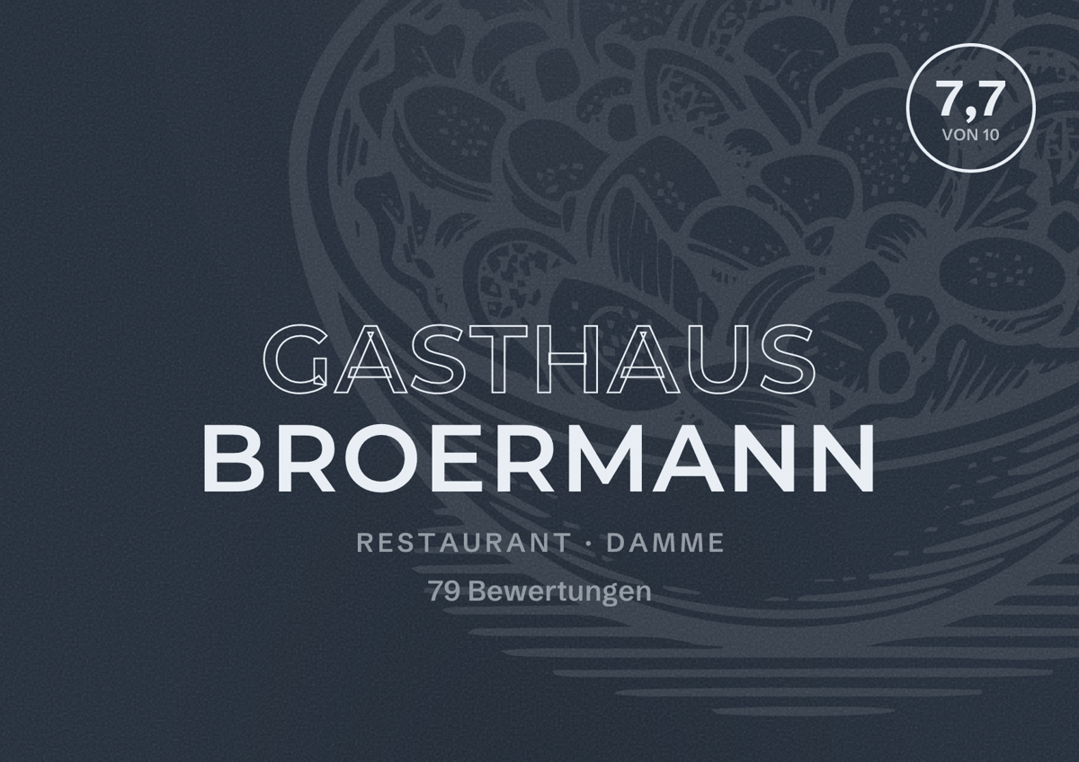 Illustriertes Poster von Gasthaus Broermann, Restaurant in Damme: Bewertung 7,7 von 10 aus 79 Bewertungen