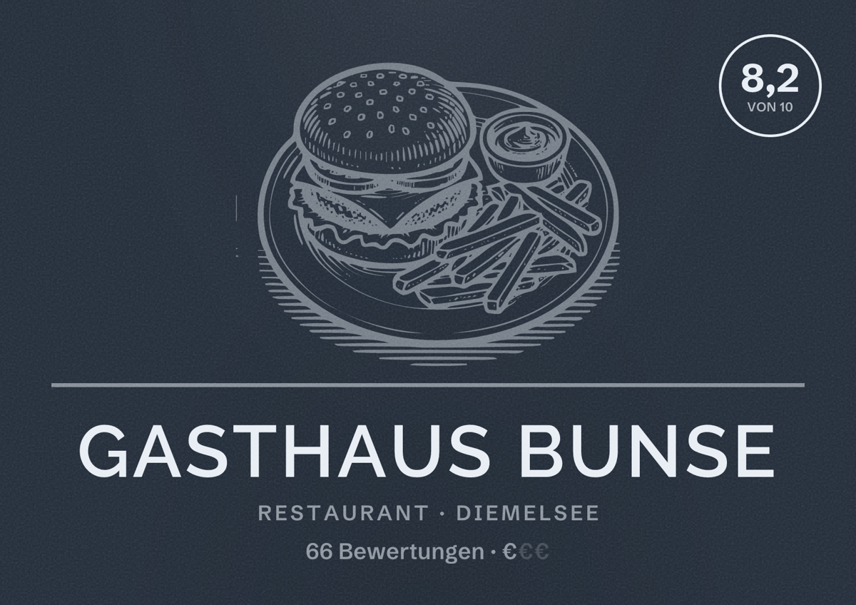 Illustriertes Poster von Gasthaus Bunse, Restaurant in Diemelsee: Bewertung 8,2 von 10 aus 66 Bewertungen, Preisniveau €