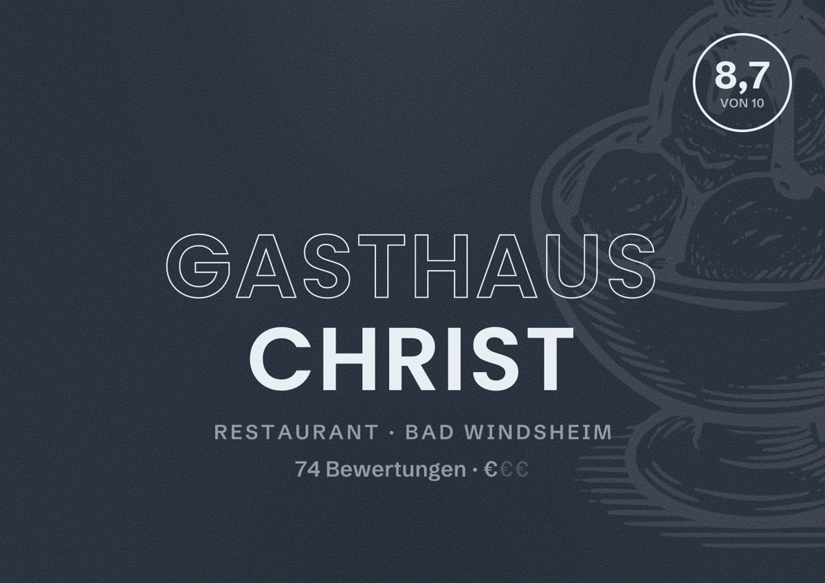 Illustriertes Poster von Gasthaus Christ, Restaurant in Bad Windsheim: Bewertung 8,7 von 10 aus 74 Bewertungen, Preisniveau €
